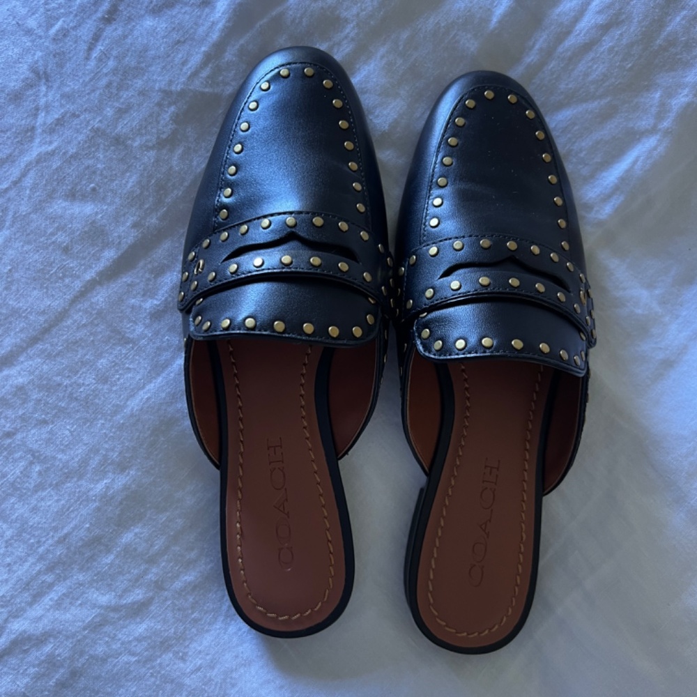 NIB Coach Black Leather Studded Loafers, sz 7 - Picture 4 of 11